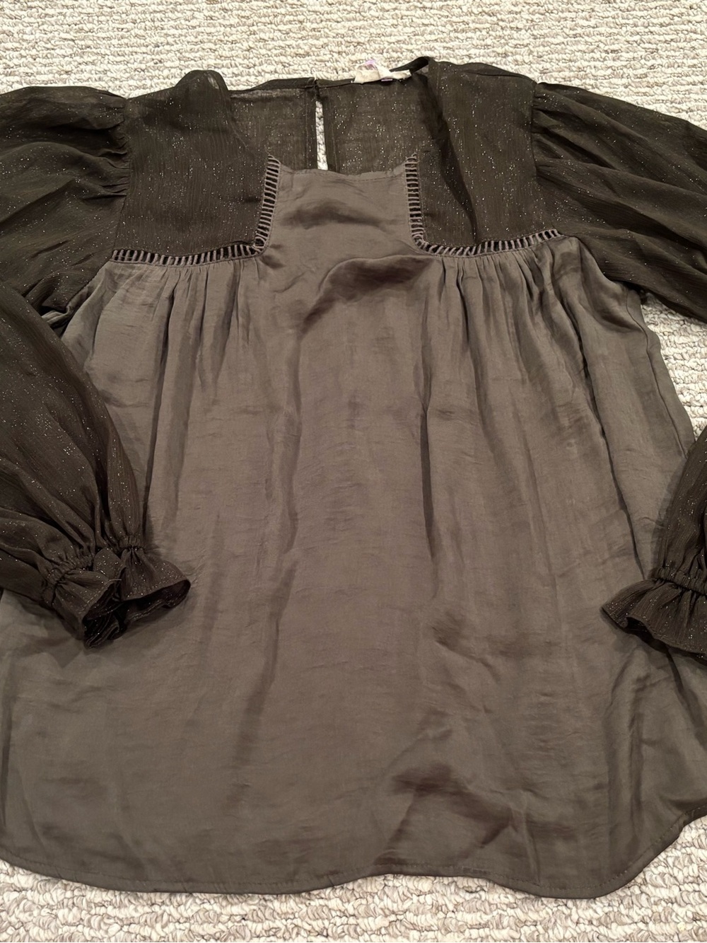 Mystree Sheer Puff-Sleeve Blouse Women’s Small Peasant Top Beautiful Detail